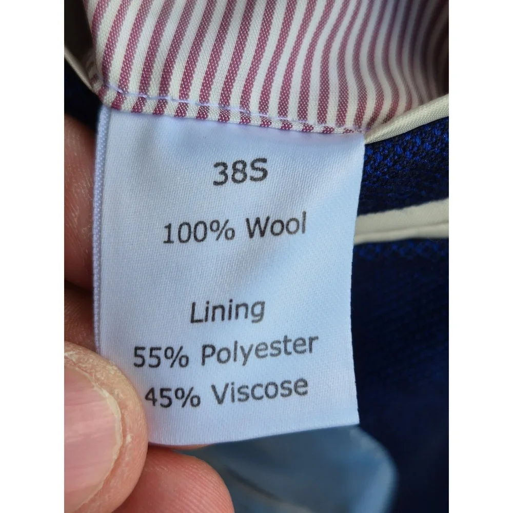 Charles Tyrwhitt Mens 38S Blazer Cobalt Blue 100%‎ Wool Hopsack Sport Coat